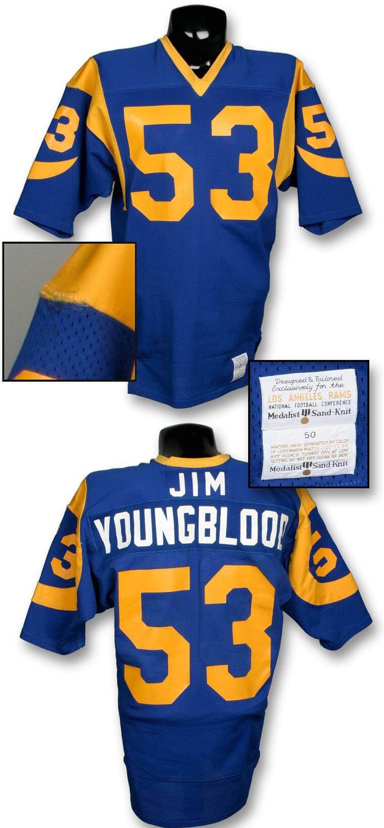 Men's Los Angeles Rams Late ’70s #53 Jim Youngblood Blue With Full Name Stitched Jersey